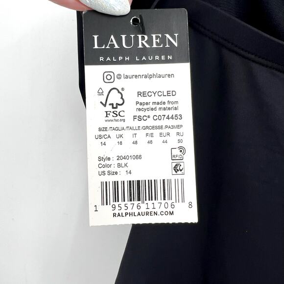 LAUREN RALPH LAUREN Solids V Wire One Piece Swimsuit Size 14 Black NWT - Picture 11 of 12